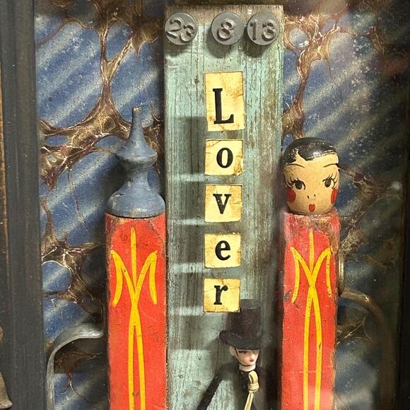 Unique Framed Mixed Media Assemblage Art Original “Lover Boy” by Jane LeBlanc - Picture 4 of 5